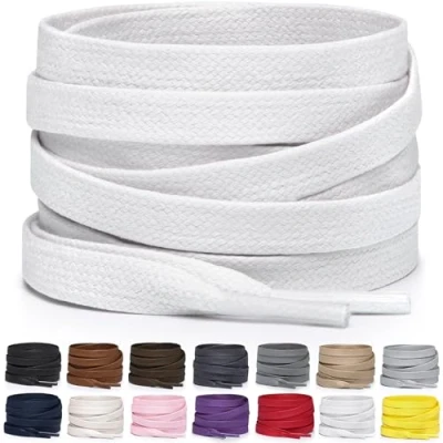 Imagen de Miscly Cordones Planos de Algodón Encerado Para Botas, Zapatillas y Zapatos, Disponibles en Varias Longitudes Colores (Blanco, 114 cm)