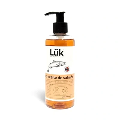 Imagen de LÜK Aceite de Salmón 100% Natural para Perros y Gatos Rico en Omega 3 6 Refuerza Defensas, Articulaciones, Piel Sana Pelo Brillante Suplemento Alimenticio Diario 250 ml