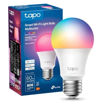 Imagen de Tapo L530EA bombilla inteligente WiFi, LED E27 multicolor 2500K 6500K, regulable 8,7 W 806 lm, funciona con Alexa, control por voz, ahorro de energía