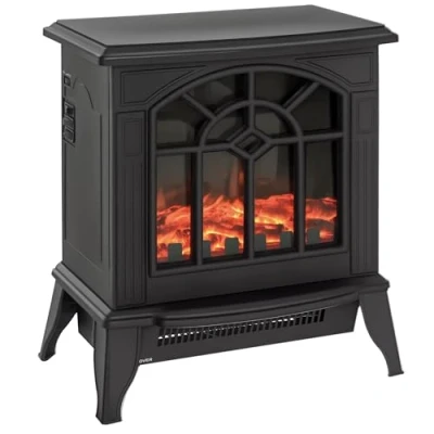 Imagen de HOMCOM Chimenea Eléctrica 1000 W/2000 W Decorativa de pie con Temperatura Ajustable LED Llamas y Protección Sobrecalentamiento para 15 20 ㎡ 36,5x24x46 cm Negro