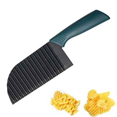 Imagen de Lamkrtlp Cortador Ondulado de Acero Inoxidable, Cuchillo para Patatas, Patatas Onduladas Papas, Frutas, Verduras(Negro)