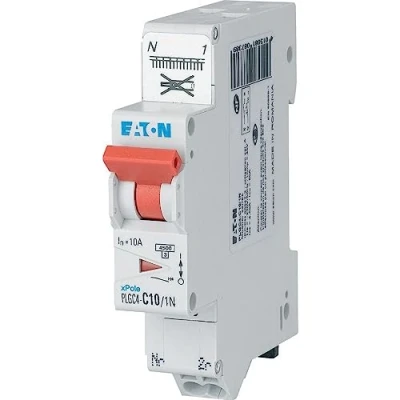 Imagen de EATON 109128 PLGC4 C10/1N Disyuntor modular PH/N Blanco Mando naranja 1P+N/10 A Curva C Conexión directa sin tornillos