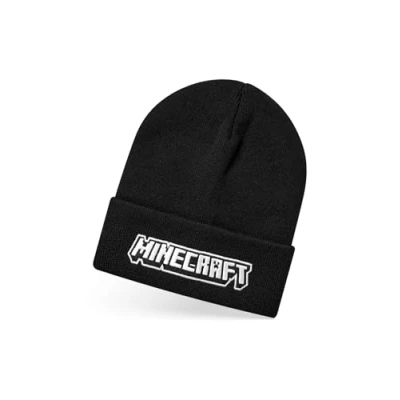 Imagen de Minecraft Gorro Beanie para niño en Negro de Invierno Tejido con Logotipo Bordado niños cálido puños Talla única Jugadores