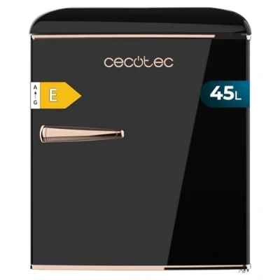 Imagen de Cecotec Nevera Pequeña Frigorífico Retro Sobremesa 45L Bolero CoolMarket TT Origin 45 Black E. 55cm de Alto y 44,7cm Ancho, Clase Energética E, Icebox Tirador Cromado, Negro
