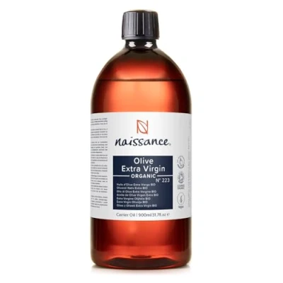 Imagen de Naissance Aceite Vegetal de Oliva Virgen Extra BIO (No. 223) 900ml Sin refinar, Prensado en Frío, Vegano el Cuidado la Piel y del Cabello, Base para Masajes, Rostro, Cuerpo, Cabello
