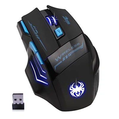 Imagen de Zelotes ratón para videojuegos inalámbrico, inalámbrico óptico, 2400 DPI, 2,4 G, 7 botones ergonómicos PC, Mac, negro