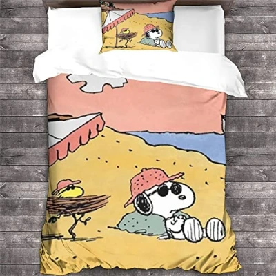 Imagen de Snoopy Funda De Edredón Juego Ropa Cama 3D Cartoon 3 Piezas Nórdica Poliéster Microfibra Suave con Cierre Cremallera para Niños Adolescentes Adultos Single（135x200cm）