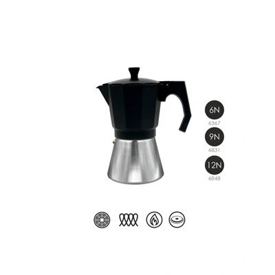 Imagen de Bastilipo Cafetera italiana de aluminio 9 tazas, color negro, Mokka induccion 9N