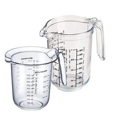 Imagen de Westmark Set 2 unidades, Jarra medidora 0, 5 l y 1 , Escalas de medición multilingües, Plástico, Gerda, Transparente, 306422E6
