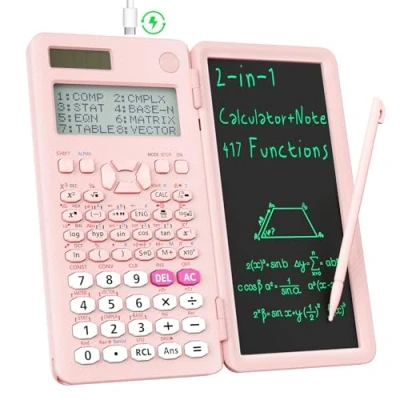 Imagen de Calculadora científica Recargable 991ES MAX, Pantalla ROATEE Multiview de 4 líneas con Tableta Escritura LCD borrable, energía batería Solar Bloc Notas para la Escuela
