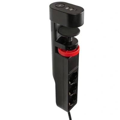 Imagen de FeinTech MD833 regleta de escritorio con 3 enchufes 2 puertos USB y 1 C PD (20 W), interruptor, cable m, color negro