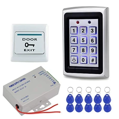 Imagen de HFeng Kit Sistema Control Acceso Metal Teclado RFID 125KHz Card Reader WG26 + Controlador Fuente Alimentación DC12V 3A Botón Salida Puerta 10pcs Keys (Without Lock)