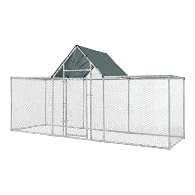 Imagen de Jaula al Aire Libre Voladero para Aves Gallinero de Exterior con Tejado Casa Animales pequeños Acero Polietileno 300 x 100 150 cm Plata Verde