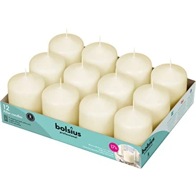 Imagen de Bolsius Velas básicas para decoración, cera, marfil, tamaño de cera: 7,8 cm alto, 5,8 diámetro, 12 unidades