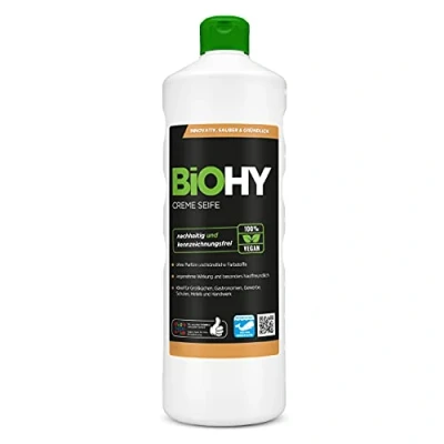 Imagen de BiOHY Crema DE Jabon (1 botella 1 litro) Suave, hidratante e inodoro jabón manos del sector vegetal LIBRE FOSFATOS Sin perfume ni colorantes (Creme Seife)