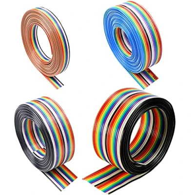 Imagen de HUAZIZ Cable plano IDC de Cinta 10/14/16/20 Cable, 1,27 mm paso color arcoíris 10 pies / 3 m, Pin arco iris plana alambre