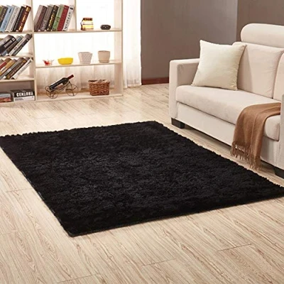 Imagen de Jyswx Alfombra Suave Peluda para Sala Salon Moderna Dormitorio, Lavable y Antideslizante, Tamaños Variados, Ideal Hogar Guardería, Negro, 140 x 200 cm