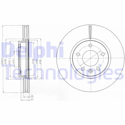Imagen de DELPHI BG4278C Disco de freno 300 26 5 ventilado revestido sin procesar cojinete rueda, anillo sensor ABS OPEL: Astra J Hatchback, GTC