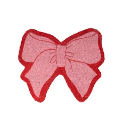 Imagen de Fisura Felpudo Original “Lazo Rosa de Coco con Base Antideslizante PVC. Alfombra Entrada casa y Rojo. Forma Original. 58,5 cm x 50 cm.