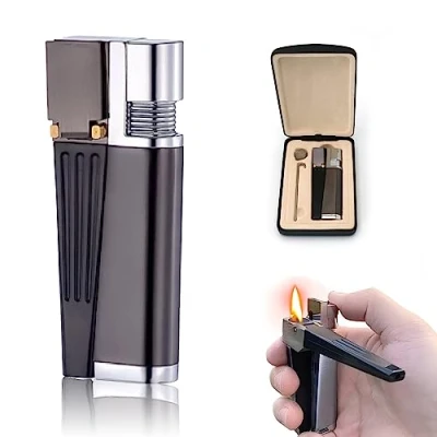 Imagen de Encendedor Recargable a Prueba de Viento: Nizirioo Impermeable Viento,2 en 1 Metal Plegable portátil con Tubo Giratorio,Encendedor Caja Regalo