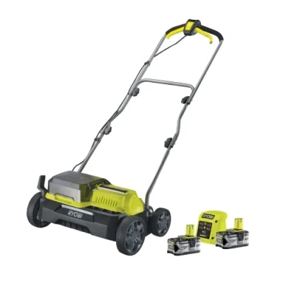 Imagen de RYOBI Escarificador Brushless Inalámbrico 18V ONE+ con 2 Baterías 4,0 Ah y Cargador de 2,0 A Bolsa Recogida 55l Ancho 35cm 4 Posiciones, 16 Cuchillas Empuñadura Ajustable RY18SFX35A 240