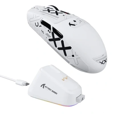 Imagen de ATTACK SHARK G3PRO Gaming Mouse with Magnetic Charging Dock, PixArt PAW3311 Sensor, BT/2.4G Wireless/Wired Grip Tape, 25000 dpi, Gamer Mice for Win11/Xbox/PS/Mac (White)