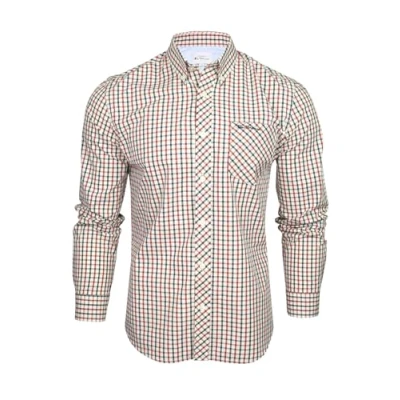 Imagen de Ben Sherman Camisa Oxford con cuello abotonado para hombre, manga larga, ajuste regular, House Check Rojo, L