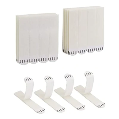 Imagen de QWORK 32 Pares (64 Tiras) Tiras Adhesivas Resistentes para Colgar Cuadros Sin Agujeros, Cinta de Gancho y Bucle Daños Mármol, Baldosas Cerámica, Vidrio, Metal, Plástico, Madera, 93 x 19 mm