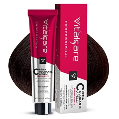 Imagen de Vitalcare Professional Coloración permanente profesional, crema colorante para el cabello, tinte cabello con proteína de seda, nº 4/23, castaño Jamaica, 100 ml