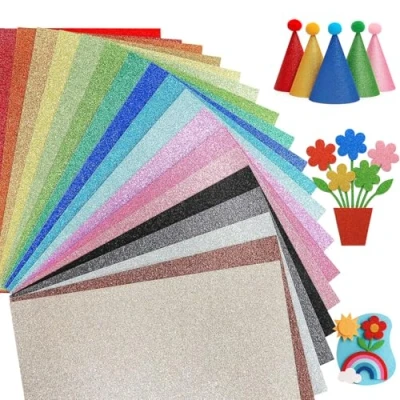 Imagen de VGOODALL Papel con purpurina para manualidades, A4, 10 colores, 20 hojas, 250 g/m², cartón brillante manualidades y diseñar