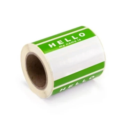 Imagen de Pegatinas con texto en inglés &quot;Hello My Name is&quot;, 250 unidades, color verde y blanco, 8 cm x 6