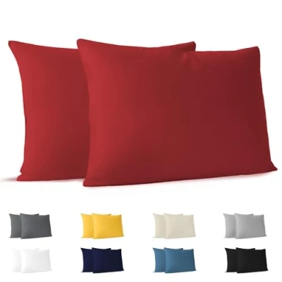 Imagen de Dreamzie Fundas de Almohada (Juego 2) Rojo para Las Almohadas 50 x 70 cm 100% Algodon Jersey Funda Cojin Cama Protector
