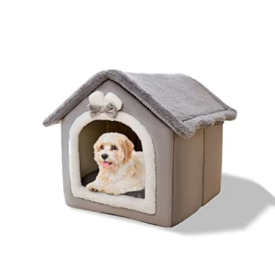 Imagen de Galatée Cama De Cueva Gato, Lavable para Perros, Iglú Felpa Cálida y Acogedora Gatos, Casa Mascotas Plegable, con Fondo Antideslizante(S, Conejo Gris)