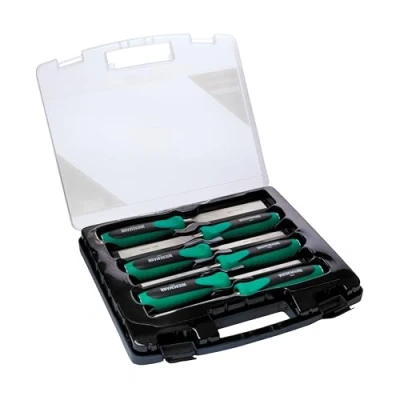 Imagen de Juego de formones para madera 6pzas Q30 acero inoxidable 6, 10, 12, 18, 25, 32mm con práctico maletín WIESEMANN 1893 I ENSURE Serie 81284