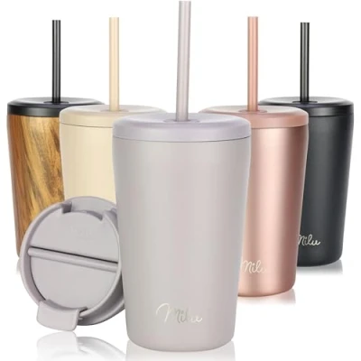 Imagen de Milu Termo Cafe 300ml, 400ml, 500ml Vaso Termico Antigoteo, Taza Termica acero inox sin BPA, Insulated Mug para llevar (Taupe Grey, 400ml)