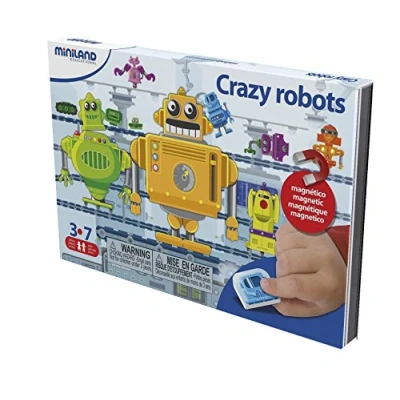 Imagen de Miniland On The Go: Crazy Robots Juego magnético de temática Stem, Multicolor, Tablero 25,5 x 44 cm (31961)