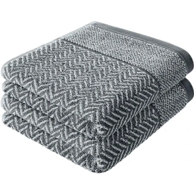 Imagen de herzbach home Juego de toallas mano 100% algodón estampado (antracita/blanco, 2 50 x 100 cm)