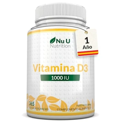 Imagen de Vitamina D3 1000 IU 25 µg 365 Cápsulas Blandas 1 Año de Suministro Colecalciferol Alta Absorción Nu U Nutrition