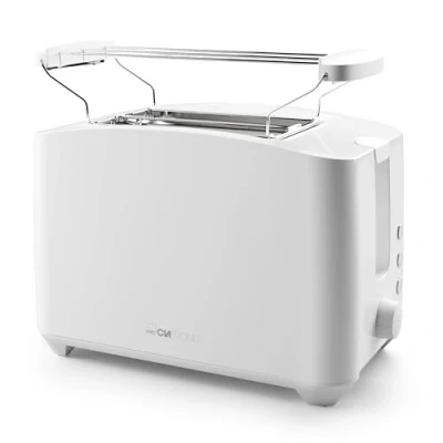 Imagen de Tostadora compacta Clatronic 2 rebanadas con función descongelar/calentar/parada rápida accesorio para panecillos blanca también tostados y gofres preparados TA 3801