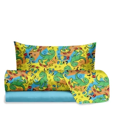 Imagen de hermet Jolly Juego de sábanas para Cama Individual Dinosaurio, 100% algodón, sábana encimera + Bajera Funda Almohada, Fansatisa Dormitorio