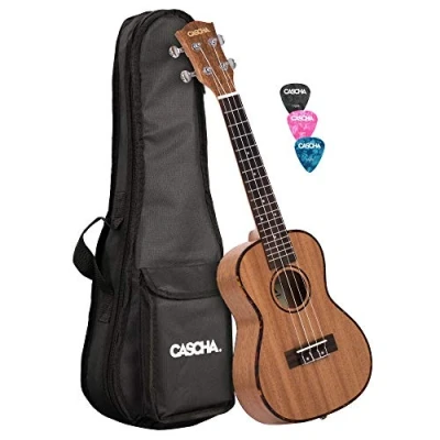Imagen de CASCHA HH 2035 Premium Ukulele de Concierto en caoba con cuerdas AQUILA, bolsa acolchada y 3 púas