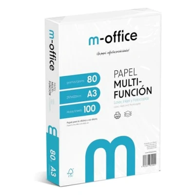 Imagen de Paquete Folios A3 80gr, de 100 hojas, Papel Multifunción para Impresora Inkjet y Láser, Hojas 297 x 420 mm Ideales la Oficina como el Hogar · m office (100 hojas)