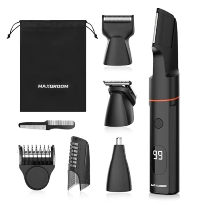 Imagen de MAXGROOM Afeitadora Corporal Masculina, Set de Depiladora Hombre, 4 en 1 Maquina Depilar Hombre para Cuerpo Genitales y Zona Intima, Recortadora Seco Húmedo