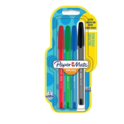 Imagen de Paper Mate InkJoy 100 CAP, bolígrafo con capuchón, punta media de 1 mm y colores estándares surtidos, paquete 4 (1956719)