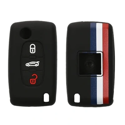 Imagen de kwmobile Carcasa Compatible con Llavero de Peugeot Citroen Llave Coche 3 Botones Funda para Mando Silicona Azul/Rojo/Blanco