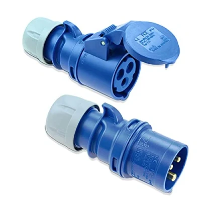 Imagen de IntuiFlex CEE juego de conectores y acopladores para camping (3 pines, 230 V, 16 A, IP44, con terminales rosca, caravana, barco, accesorios/enchufe CEE, camping, PCE Shark