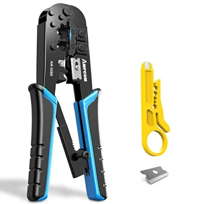 Imagen de AMPCOM Ethernet RJ45 engaste herramienta, 8P / 6P RJ11, RJ12 Crimper trinquete Cortador separador azul