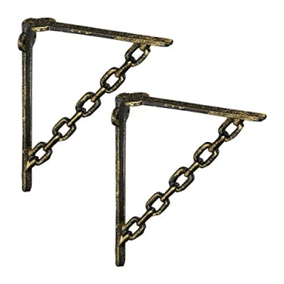 Imagen de Relaxdays Escuadras Estantería Hierro Fundido, Set de 2, Envejecidas, Soportes Retro, Diseño Cadena, Color Bronce, 18 x 4 21,5 cm