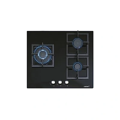 Imagen de Cata Encimera de Gas Modelo SCI 6021 BK 3 Quemadores Cocina Natural Con Inyectores para Butano Ancho 59 cm Acabado en Cristal Negro