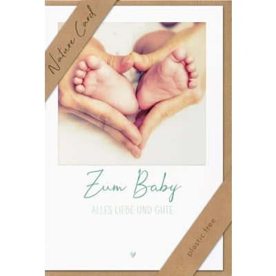 Imagen de bsb Tarjeta de felicitación para nacimiento con pies bebé en manos Nature Card Tarjetas sostenibles sobre